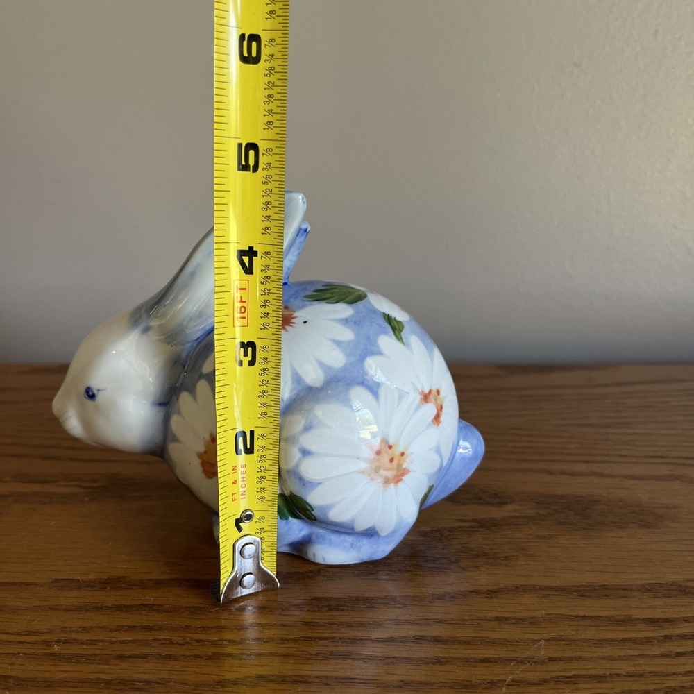 Floral Ceramic Rabbit Figurine, Andrea by Sadek, Daisy Blue and White Floral - Picture 9 of 10
